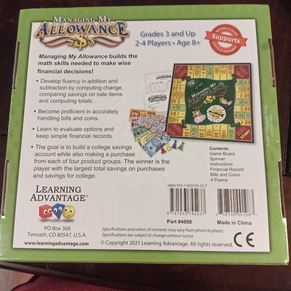 LEARNING ADVANTAGE -New MANAGING MY ALLOWANCE Board Game - Grades 3 & Up -Age 8+ - Picture 2 of 2